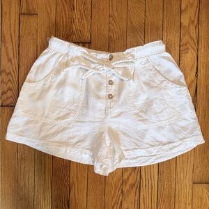 Free People White Linen-Blend Drawstring Shorts